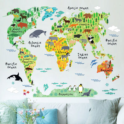 Animals World Map Baby Nursery & Kid's Room Wall Sticker