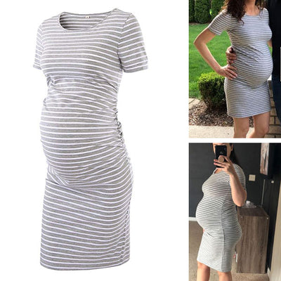 Ariah Grey Short Sleeves Maternity Dress