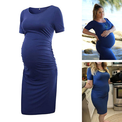 Ariah Navy Short Sleeves Maternity Dress