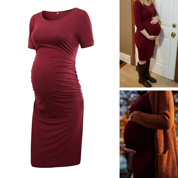 Ariah Wine Red Short Sleeves Maternity Dress