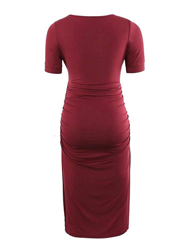 Ariah - Red Short Sleeves Maternity Dress