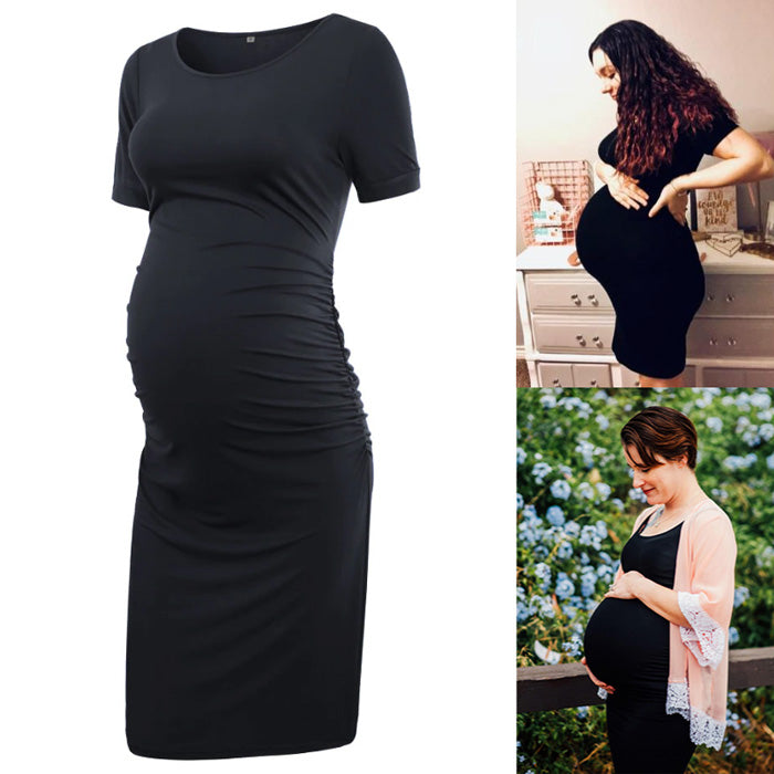 Ariah Black Short Sleeves Maternity Dress