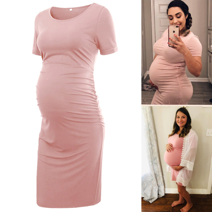 Ariah Pink Short Sleeves Maternity Dress