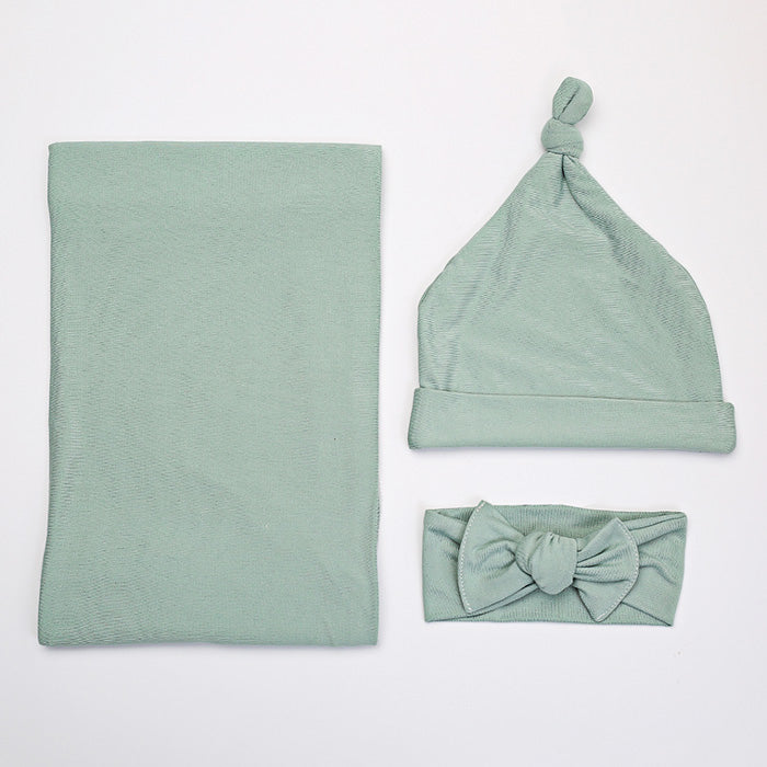 Ash Baby Swaddle Wrap Set With Matching Beanie & Headband - All 3 Items