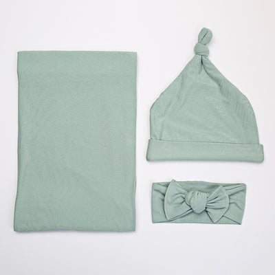 Ash Baby Swaddle Wrap Set With Matching Beanie & Headband - All 3 Items