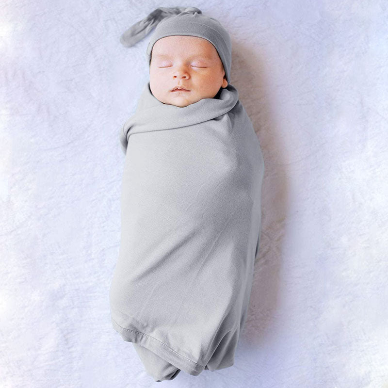 Ash Grey Baby Swaddle Wrap Set With Matching Beanie & Headband Front