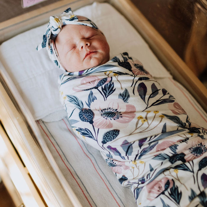 Audrey Maternity Robe Set with swaddle, beanie & headband baby
