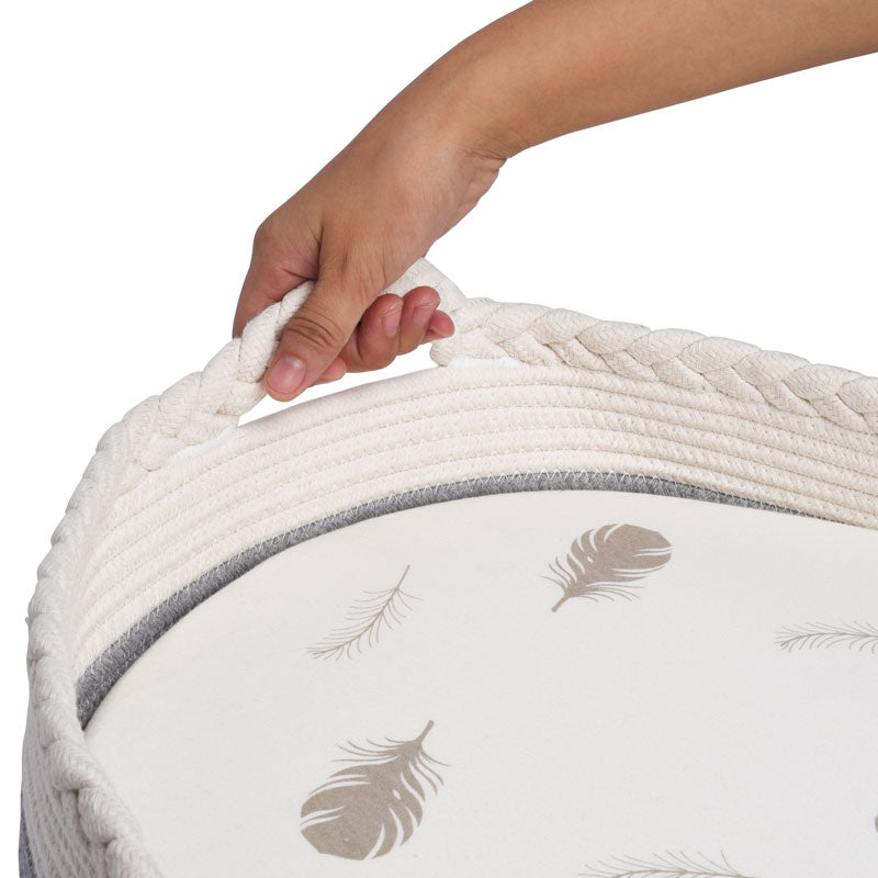 Baby Changing Basket with Mattress & Fitted Sheet - Grey  & White Side View
