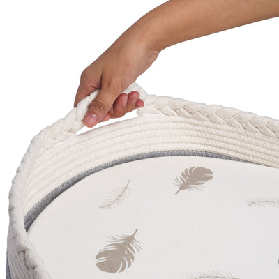 Baby Changing Basket with Mattress & Fitted Sheet - Grey  & White Side View