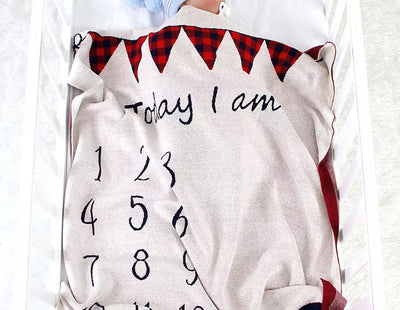 Bear Baby Milestone Blanket with baby