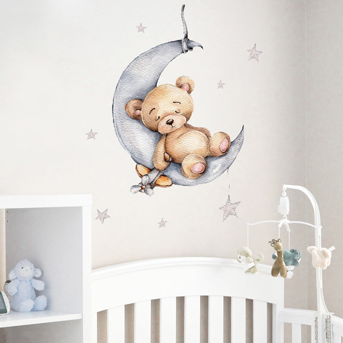 Bear & Moon Baby Nursery Wall Sticker near cot