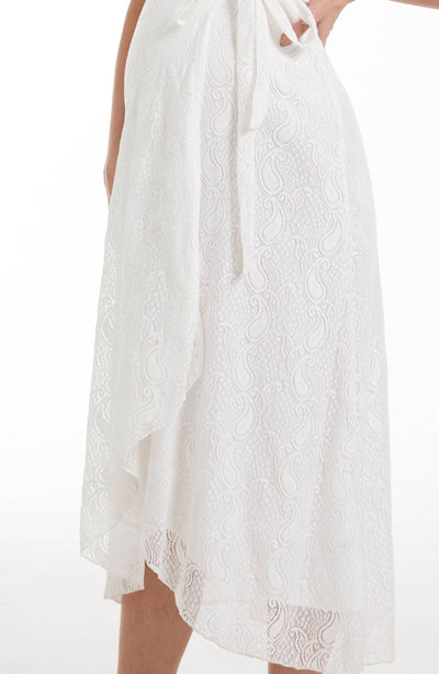 Belle White Lace Maternity Wrap Dress closeup 3