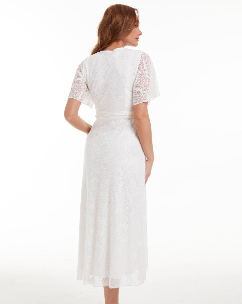 Belle White Lace Maternity Wrap Dress backside