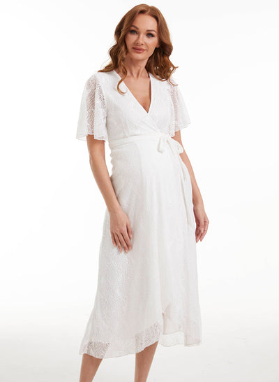 Belle White Lace Maternity Wrap Dress main