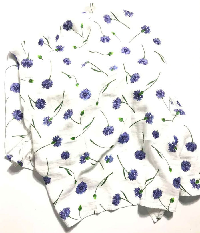 Blue Flowers Baby Swaddle Wrap full
