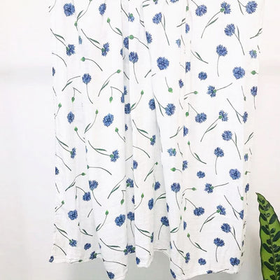Blue Flowers Bamboo Baby Swaddle Wrap Full