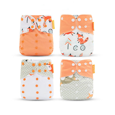 Briar 4 Pack Modern Adjustable, Washable & Reusable Cloth Nappies With 8 Inserts