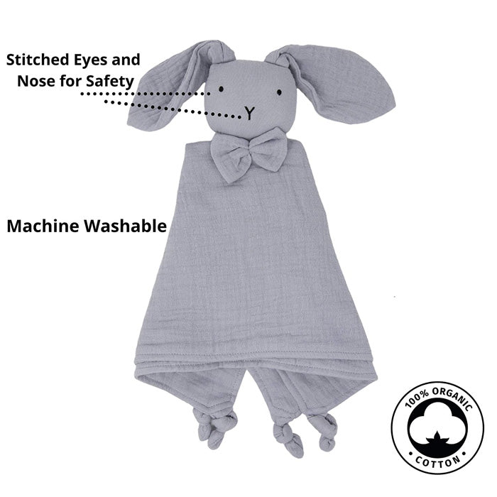 Bunny Bow Tie Baby Comforter Grey 1