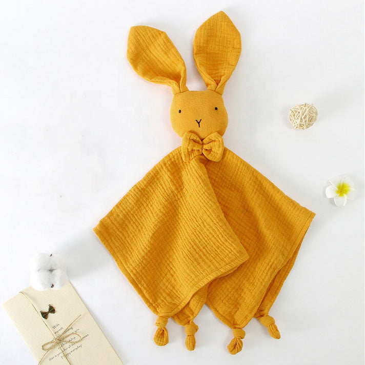 Bunny Bow Tie Baby Comforter Mustard Front
