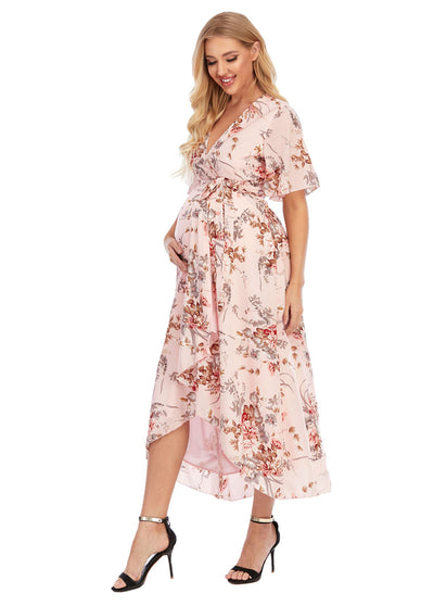 Chloe Maternity Wrap Dress Pink side