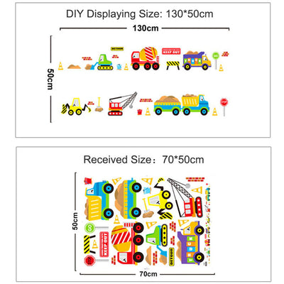 Construction Vehicles Kids Wall Sticker Size