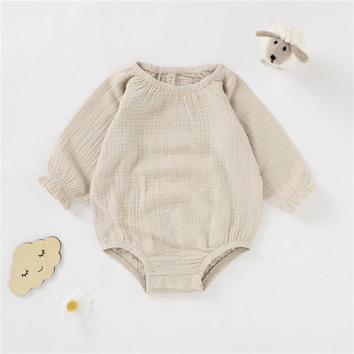 Cora Long Sleeve Baby Dress Romper Organic Cotton - Beige