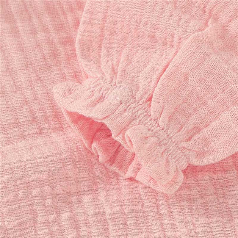 Cora Long Sleeve Baby Dress Romper Organic Cotton - Pink Closeup 1