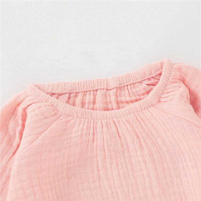 Cora Long Sleeve Baby Dress Romper Organic Cotton - Pink Closeup