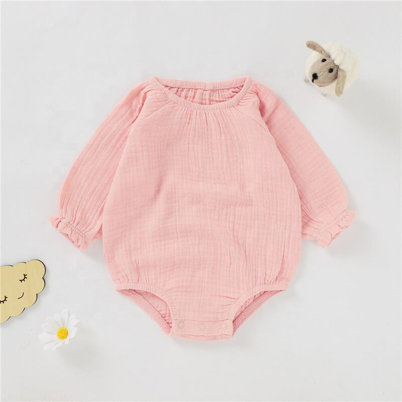 Cora Long Sleeve Baby Dress Romper Organic Cotton - Pink