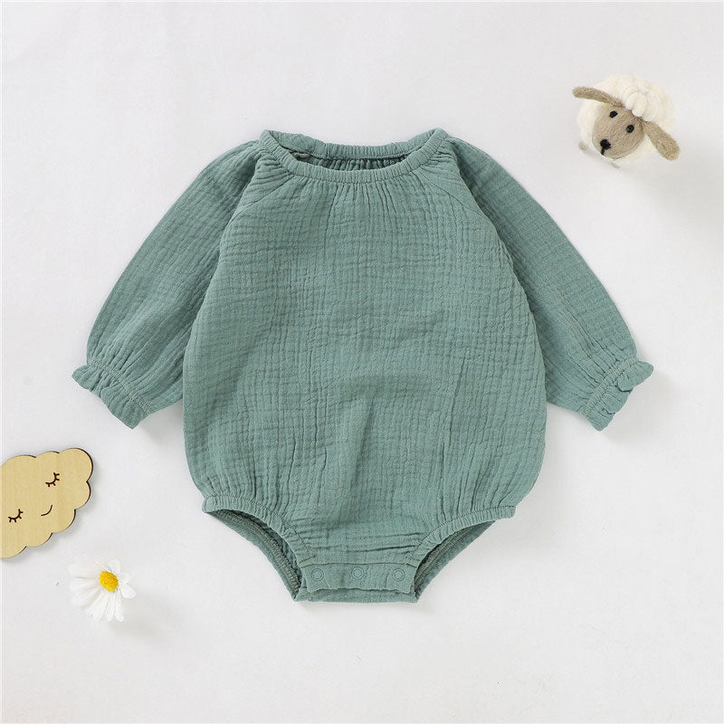 Cora Long Sleeve Baby Dress Romper Organic Cotton - Sage