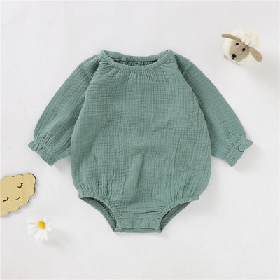 Cora Long Sleeve Baby Dress Romper Organic Cotton - Sage
