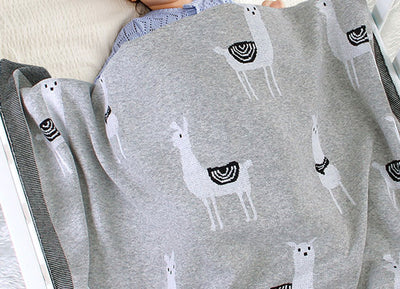 Cute Alpaca Grey Baby Blanket closeup