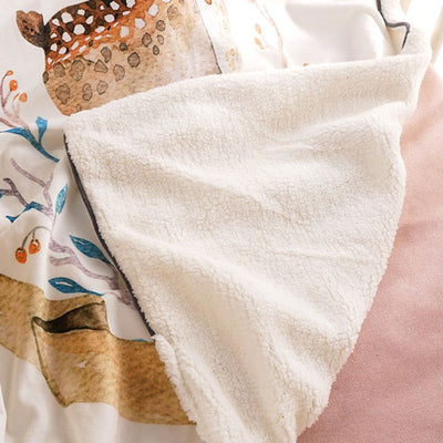 Cute Deer Mink Baby Blanket Backside Mink