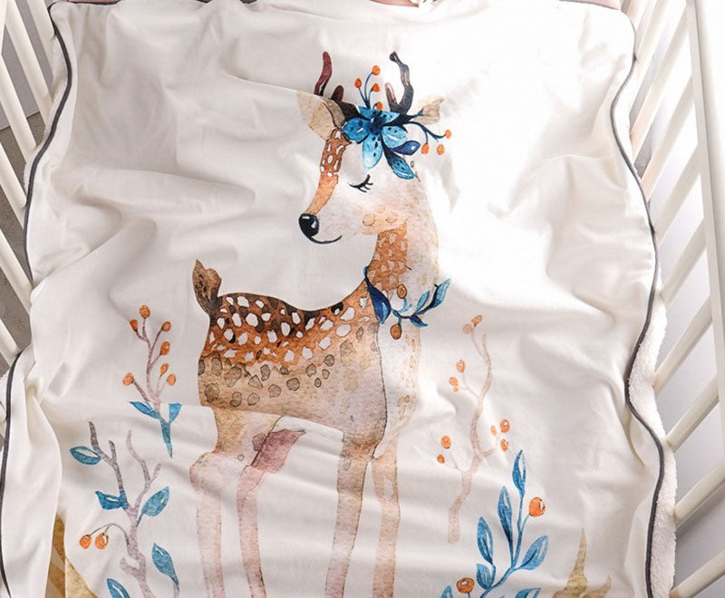 Cute Deer Mink Baby Blanket in Cot