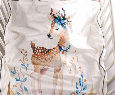 Cute Deer Mink Baby Blanket in Cot