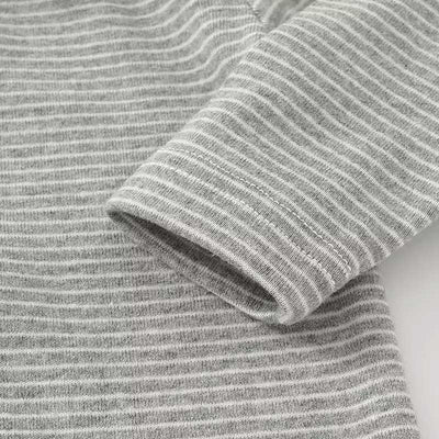 Dune Grey Stripes Long Sleeve Zip Organic Cotton Baby Romper Closeup