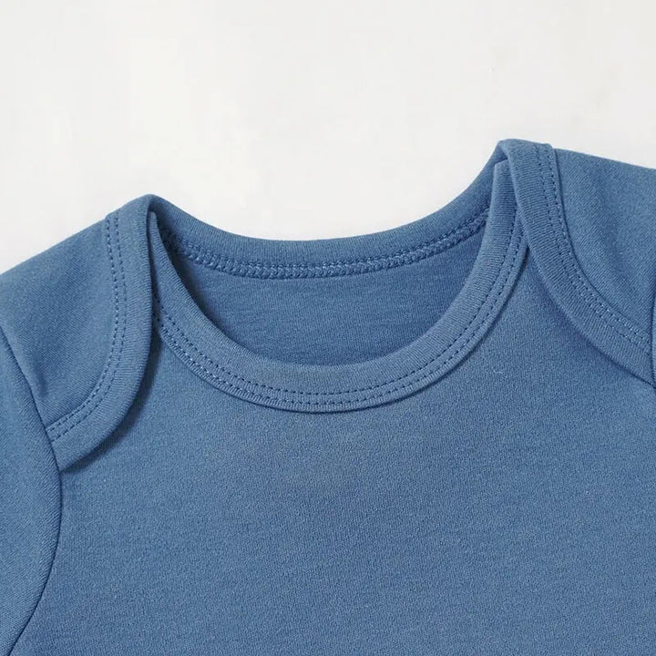 Echo Short Sleeve Organic Cotton Baby Romper - Blue closeup 2