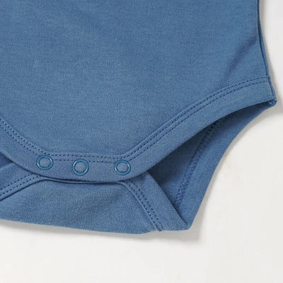 Echo Short Sleeve Organic Cotton Baby Romper - Blue closeup 3