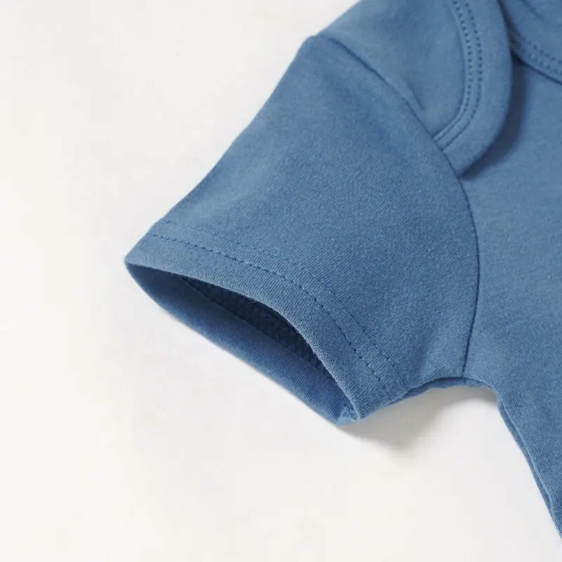 Echo Short Sleeve Organic Cotton Baby Romper - Blue closeup