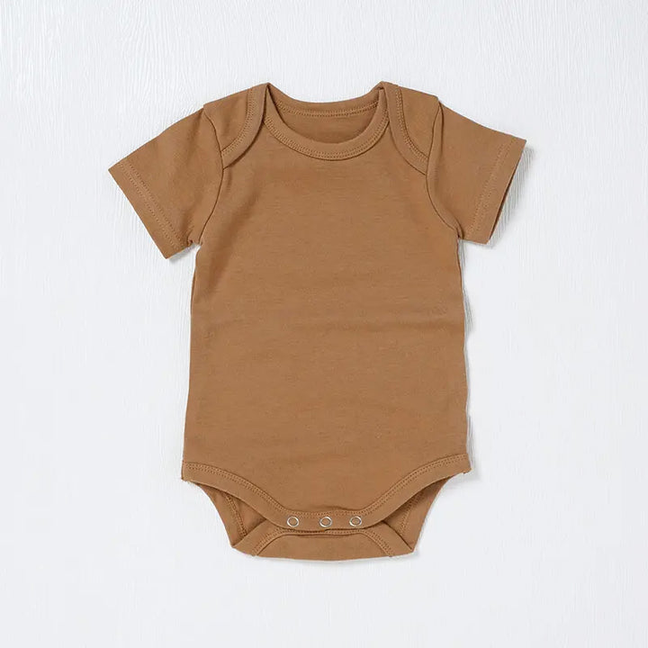 Echo Short Sleeve Organic Cotton Baby Romper - Brown