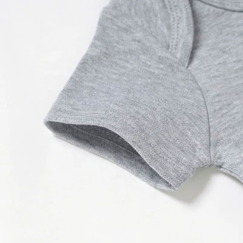 Echo Short Sleeve Organic Cotton Baby Romper - Grey closeup 3