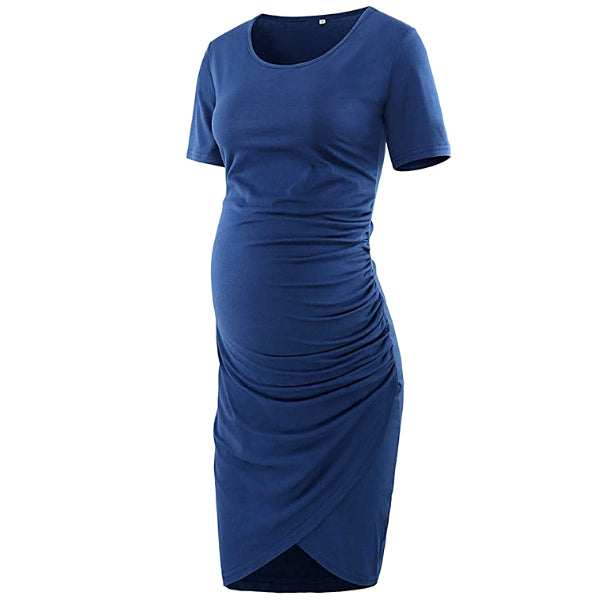 Elegant Wine - Shortsleeves Shirred Maternity Dress
