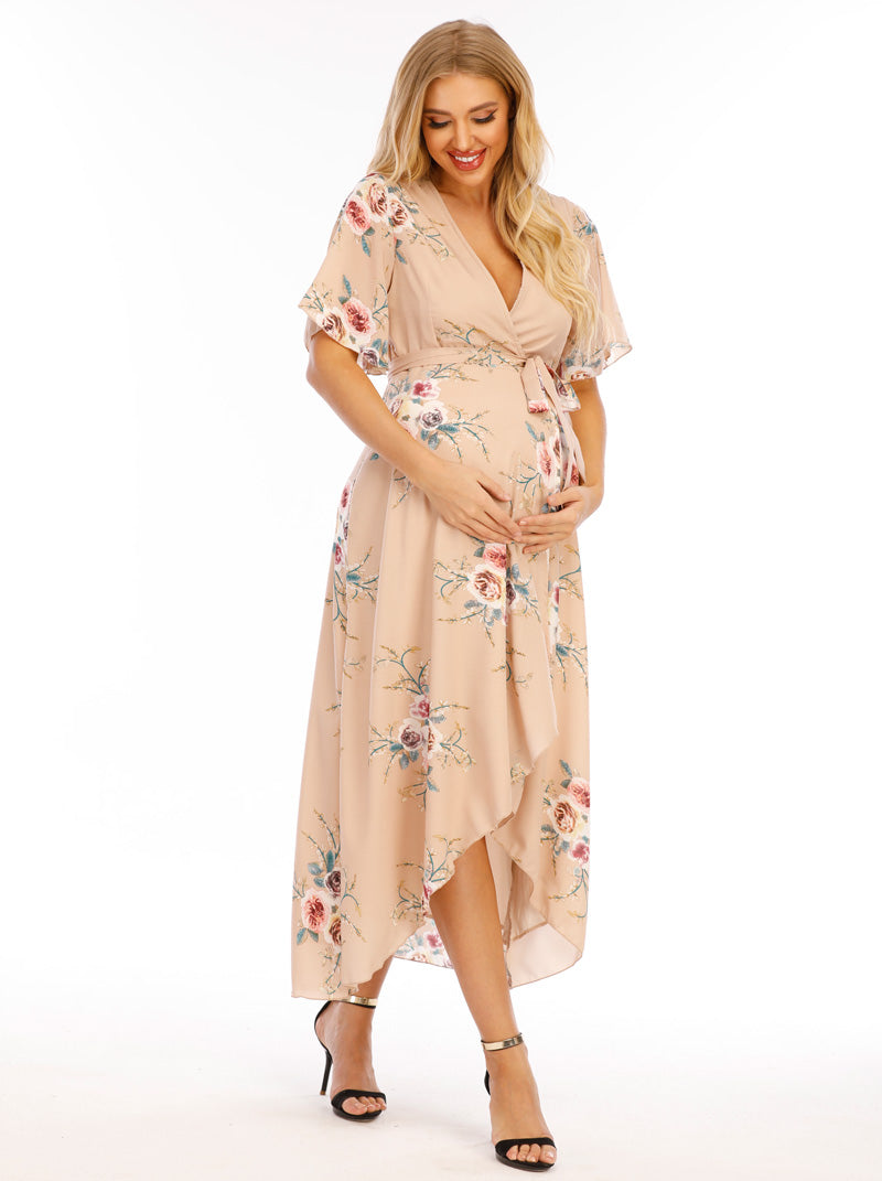 Eva Maternity & Nursing Wrap Dress Walking 1