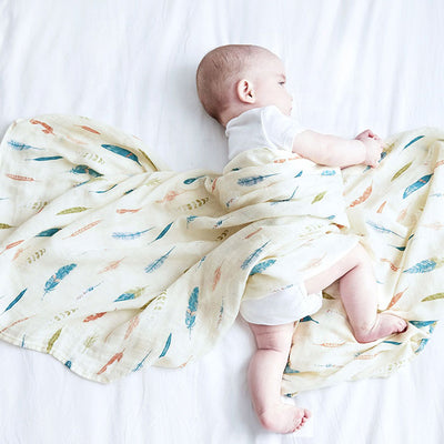 Feathers Baby Swaddle Wrap with baby