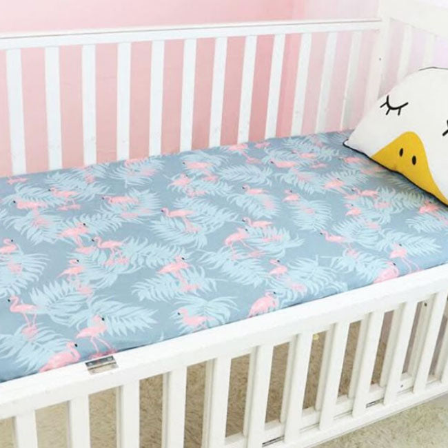 Flamingo & Leaves cotton Fitted baby nursery Cot Sheet