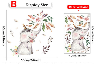 Floral Elephant baby nursery Wall Sticker size