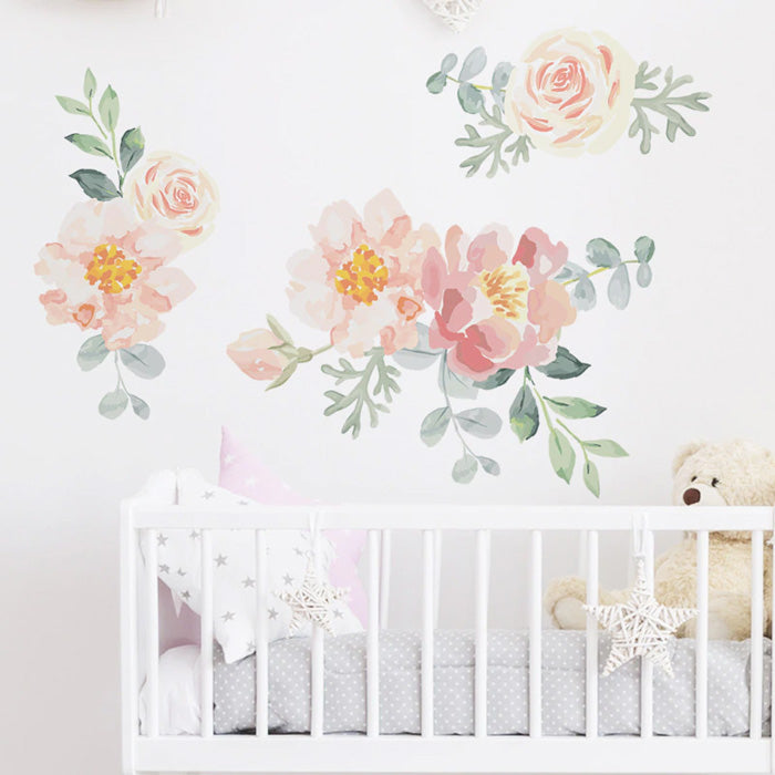 Flowers & Leaves Baby Nursery Wall Sticker near cot