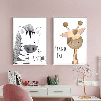 Fun Animals Nursery Canvas Wall Art - 2 Prints