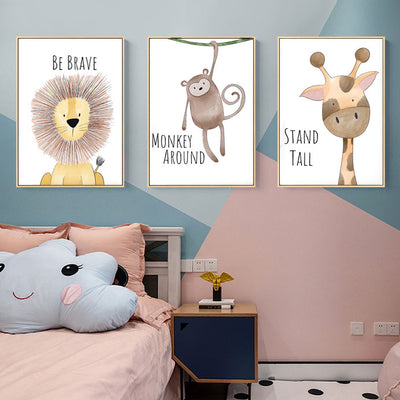 Fun Animals Nursery Canvas Wall Art - 3 prints 2