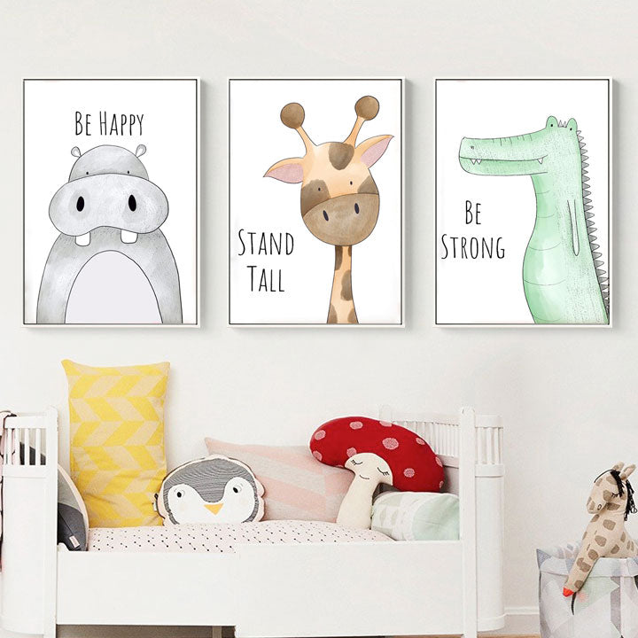 Fun Animals Nursery Canvas Wall Art - 3 prints